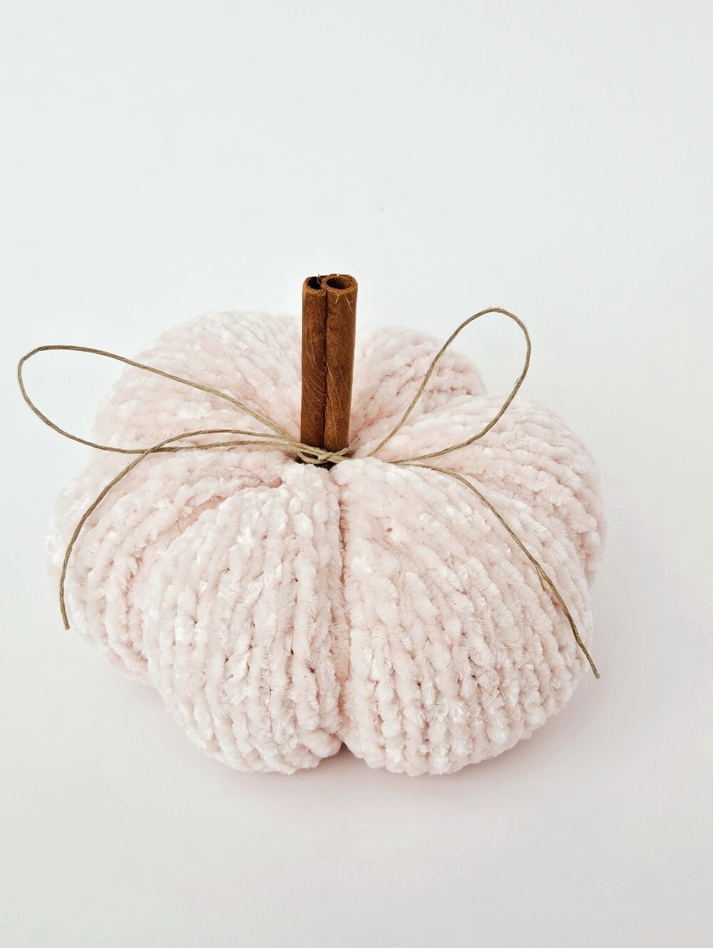 Handmade Knit Pumpkin Decor with Cinnamon Stem - Pink Velvet